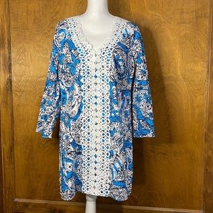 Lilly Pulitzer Brooke Tunic Dress in Ariel Blue Hippy Hippy Shake Sz Large - NWT